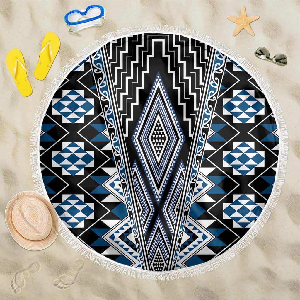 Blue Aotearoa Tukutuku and Poutama Motif Beach Blanket