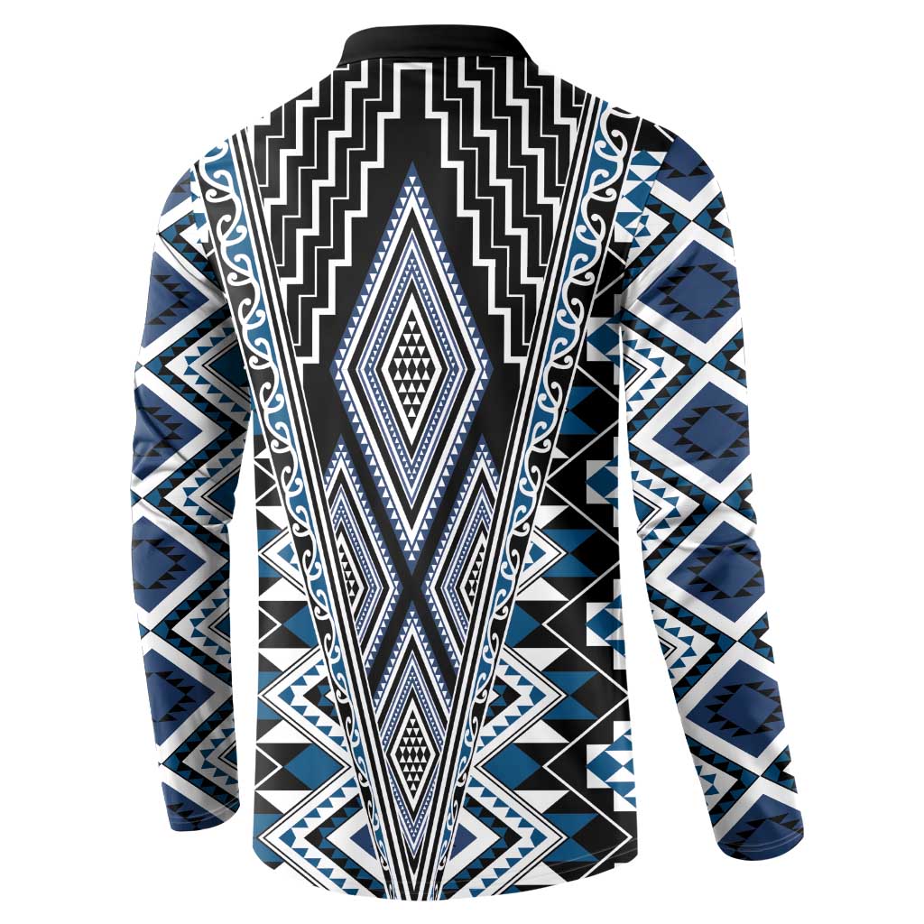 Blue Aotearoa Tukutuku and Poutama Motif Button Sweatshirt