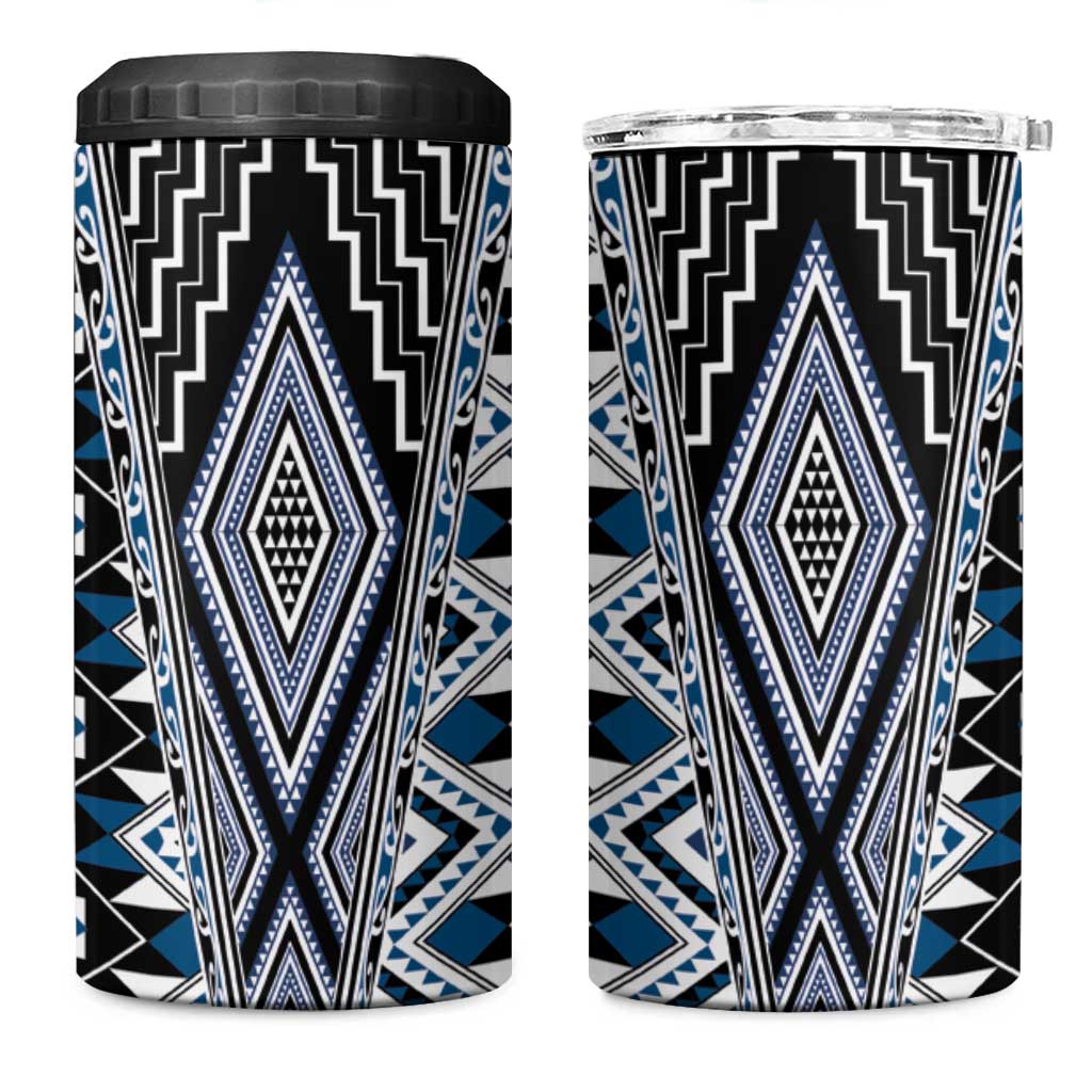 Blue Aotearoa Tukutuku and Poutama Motif 4 in 1 Can Cooler Tumbler