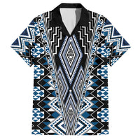 Blue Aotearoa Tukutuku and Poutama Motif Family Matching Long Sleeve Bodycon Dress and Hawaiian Shirt