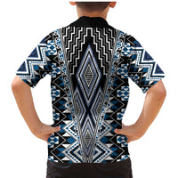 Blue Aotearoa Tukutuku and Poutama Motif Family Matching Mermaid Dress and Hawaiian Shirt