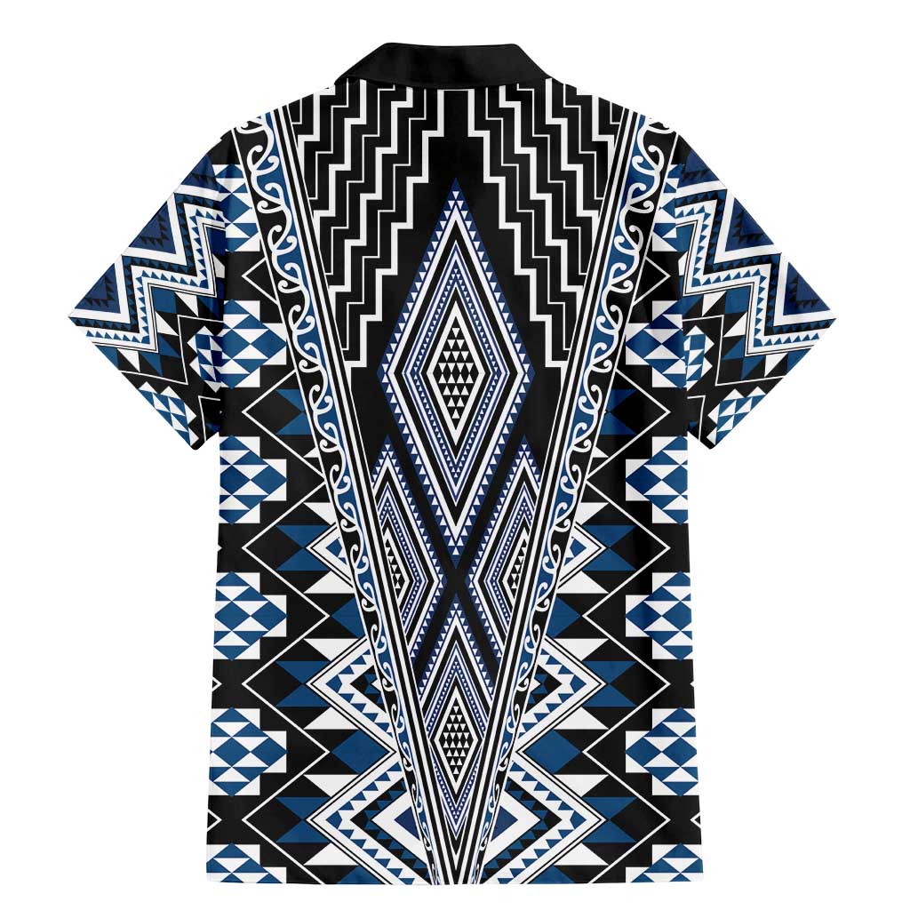Blue Aotearoa Tukutuku and Poutama Motif Family Matching Mermaid Dress and Hawaiian Shirt