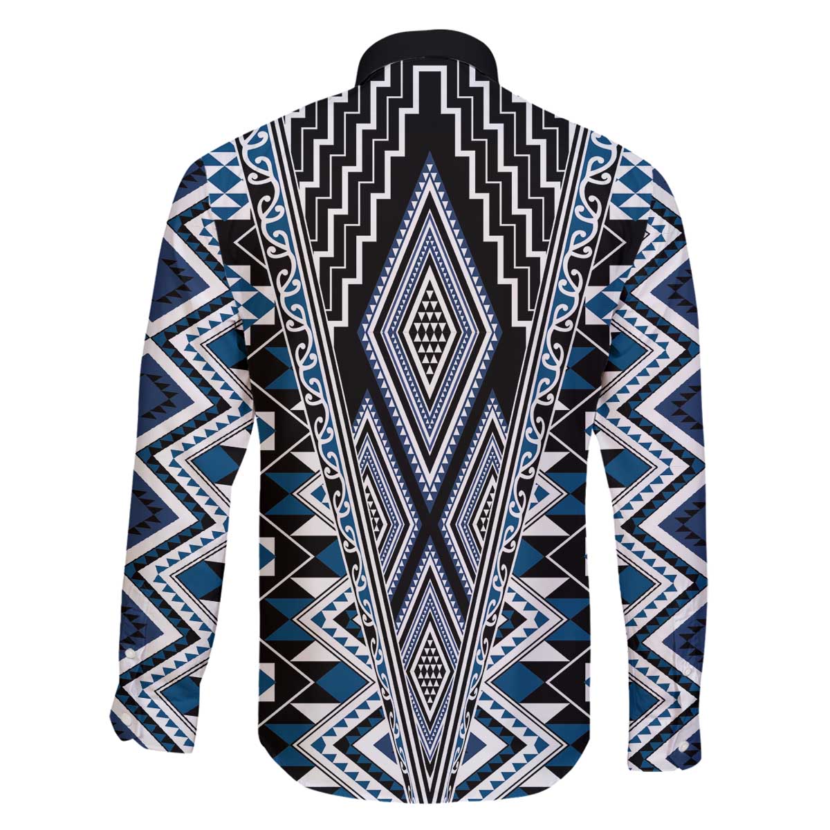 Blue Aotearoa Tukutuku and Poutama Motif Family Matching Off The Shoulder Long Sleeve Dress and Hawaiian Shirt