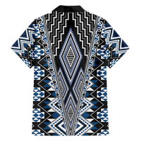 Blue Aotearoa Tukutuku and Poutama Motif Family Matching Off Shoulder Short Dress and Hawaiian Shirt