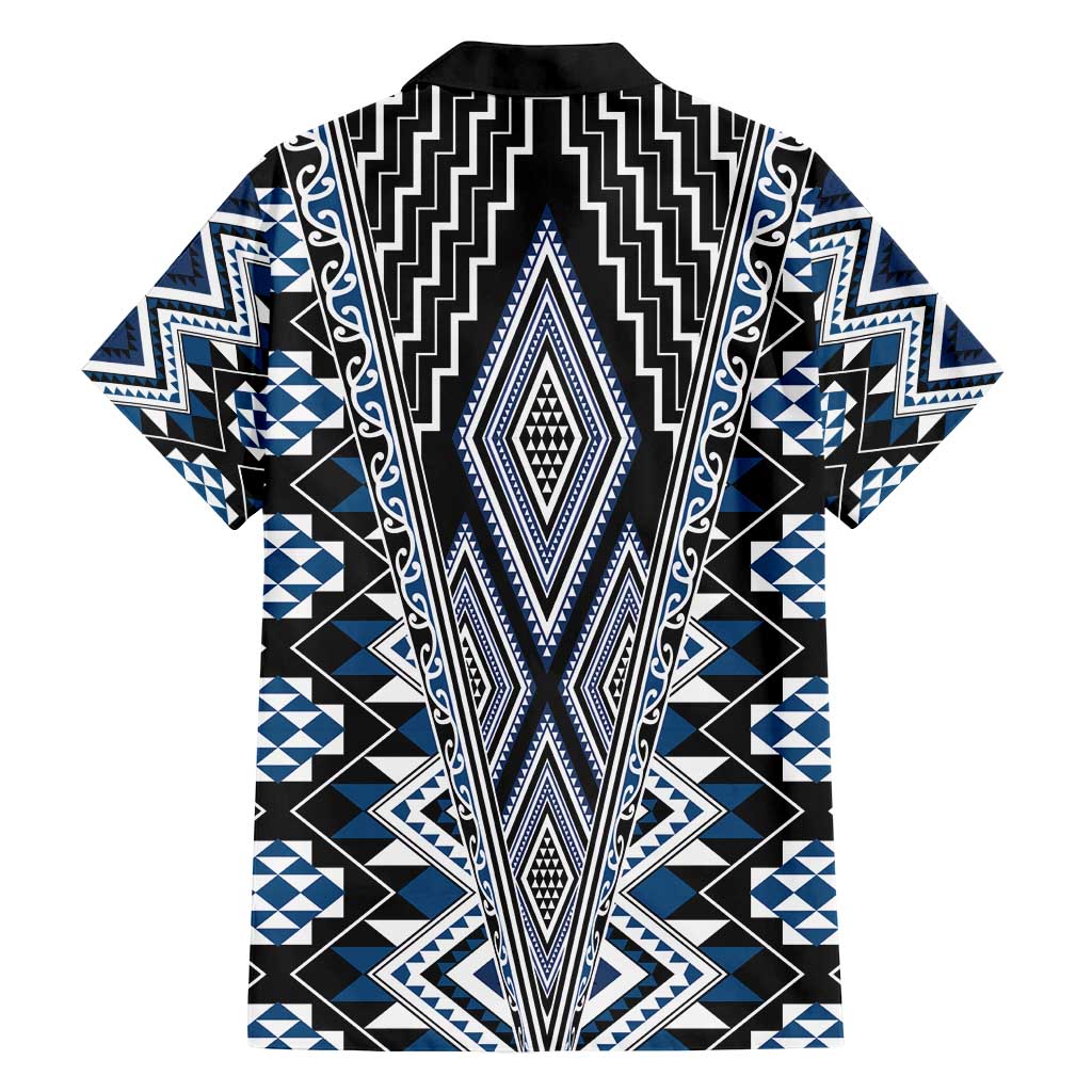 Blue Aotearoa Tukutuku and Poutama Motif Family Matching Tank Maxi Dress and Hawaiian Shirt