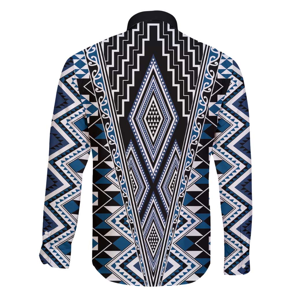 Blue Aotearoa Tukutuku and Poutama Motif Family Matching Tank Maxi Dress and Hawaiian Shirt