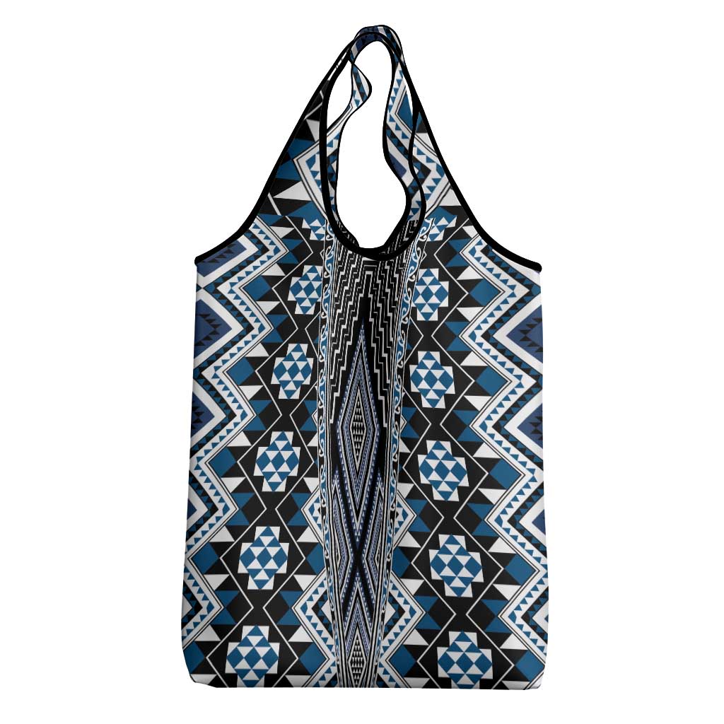 Blue Aotearoa Tukutuku and Poutama Motif Grocery Bag