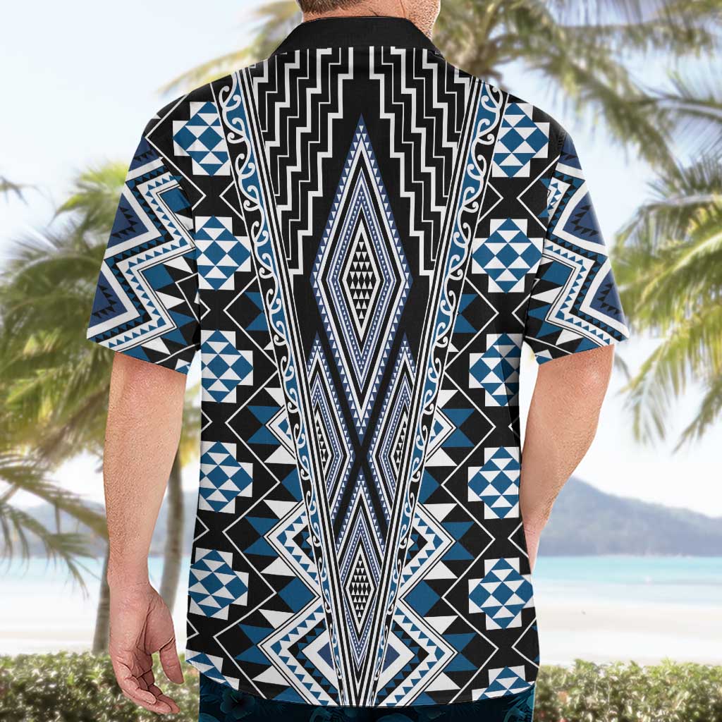 Blue Aotearoa Tukutuku and Poutama Motif Hawaiian Shirt