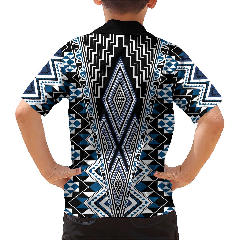 Blue Aotearoa Tukutuku and Poutama Motif Hawaiian Shirt