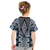 Blue Aotearoa Tukutuku and Poutama Motif Kid T Shirt