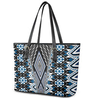 Blue Aotearoa Tukutuku and Poutama Motif Leather Tote Bag