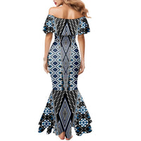 Blue Aotearoa Tukutuku and Poutama Motif Mermaid Dress