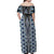 Blue Aotearoa Tukutuku and Poutama Motif Off Shoulder Maxi Dress