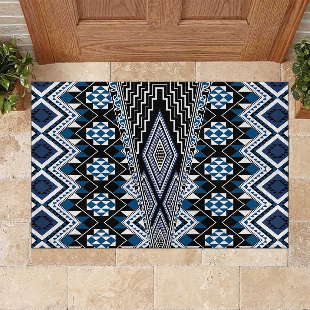 Blue Aotearoa Tukutuku and Poutama Motif Rubber Doormat