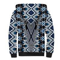 Blue Aotearoa Tukutuku and Poutama Motif Sherpa Hoodie