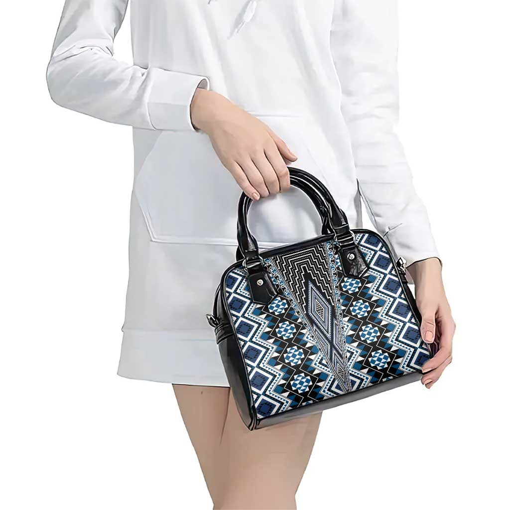 Blue Aotearoa Tukutuku and Poutama Motif Shoulder Handbag