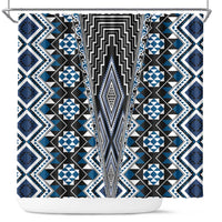 Blue Aotearoa Tukutuku and Poutama Motif Shower Curtain