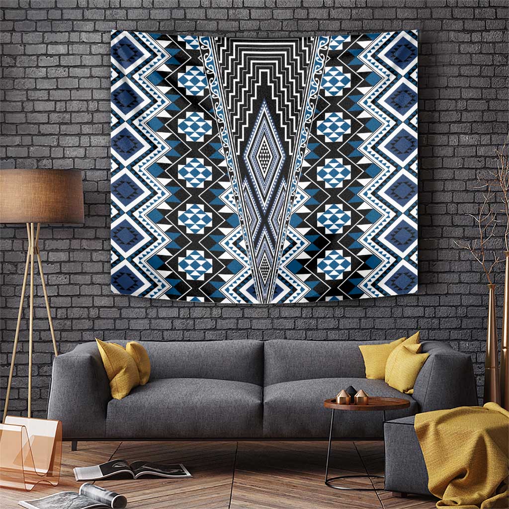 Blue Aotearoa Tukutuku and Poutama Motif Tapestry