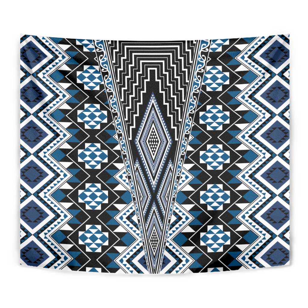 Blue Aotearoa Tukutuku and Poutama Motif Tapestry
