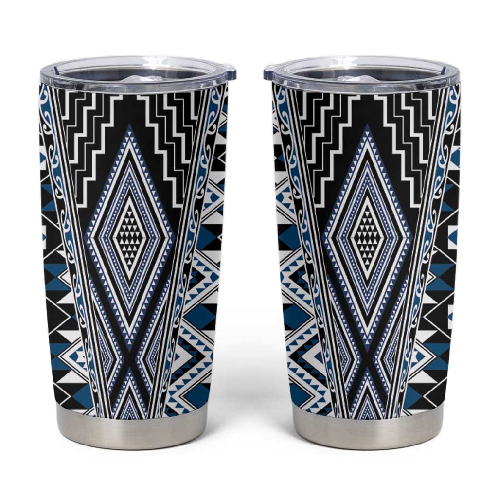 Blue Aotearoa Tukutuku and Poutama Motif Tumbler Cup