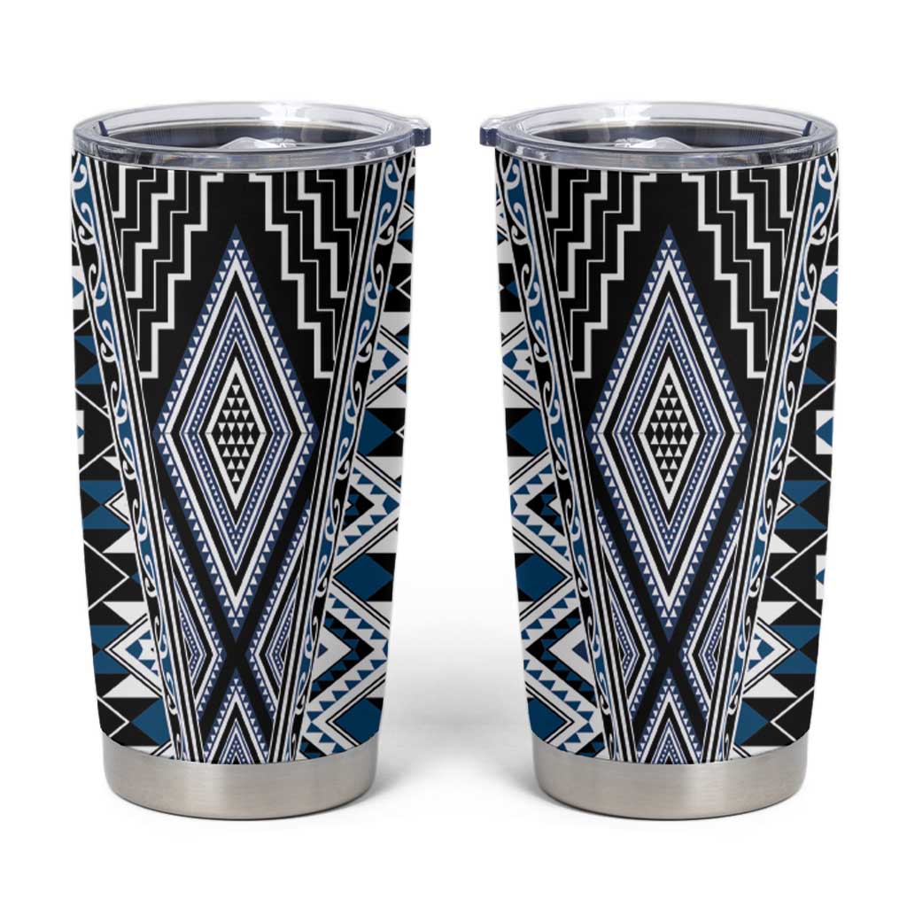 Blue Aotearoa Tukutuku and Poutama Motif Tumbler Cup