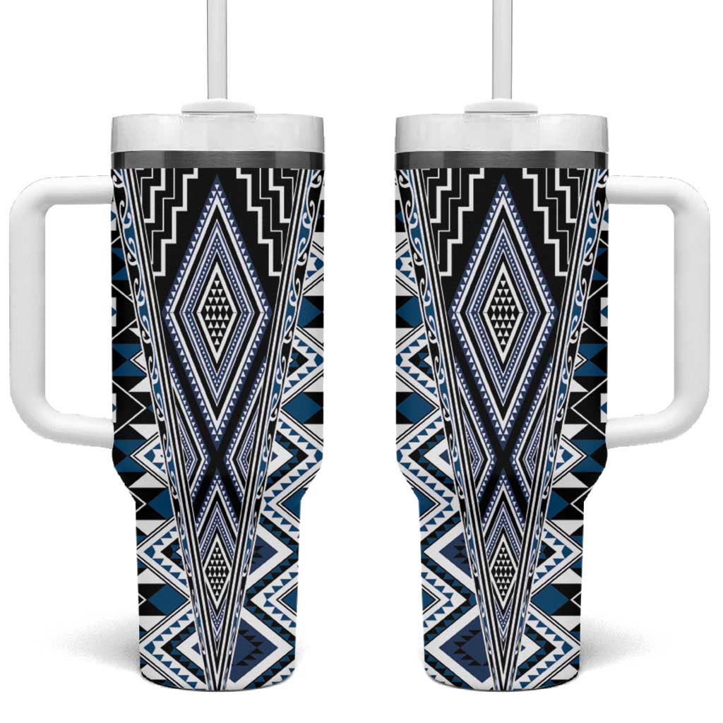 Blue Aotearoa Tukutuku and Poutama Motif Tumbler With Handle