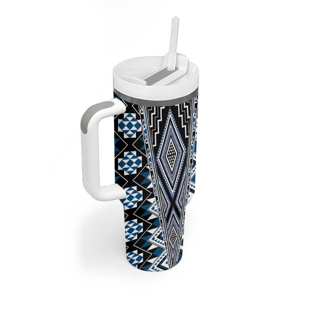 Blue Aotearoa Tukutuku and Poutama Motif Tumbler With Handle