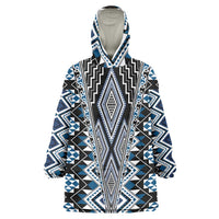 Blue Aotearoa Tukutuku and Poutama Motif Wearable Blanket Hoodie