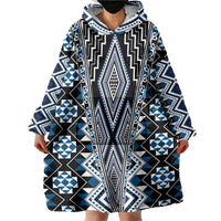 Blue Aotearoa Tukutuku and Poutama Motif Wearable Blanket Hoodie
