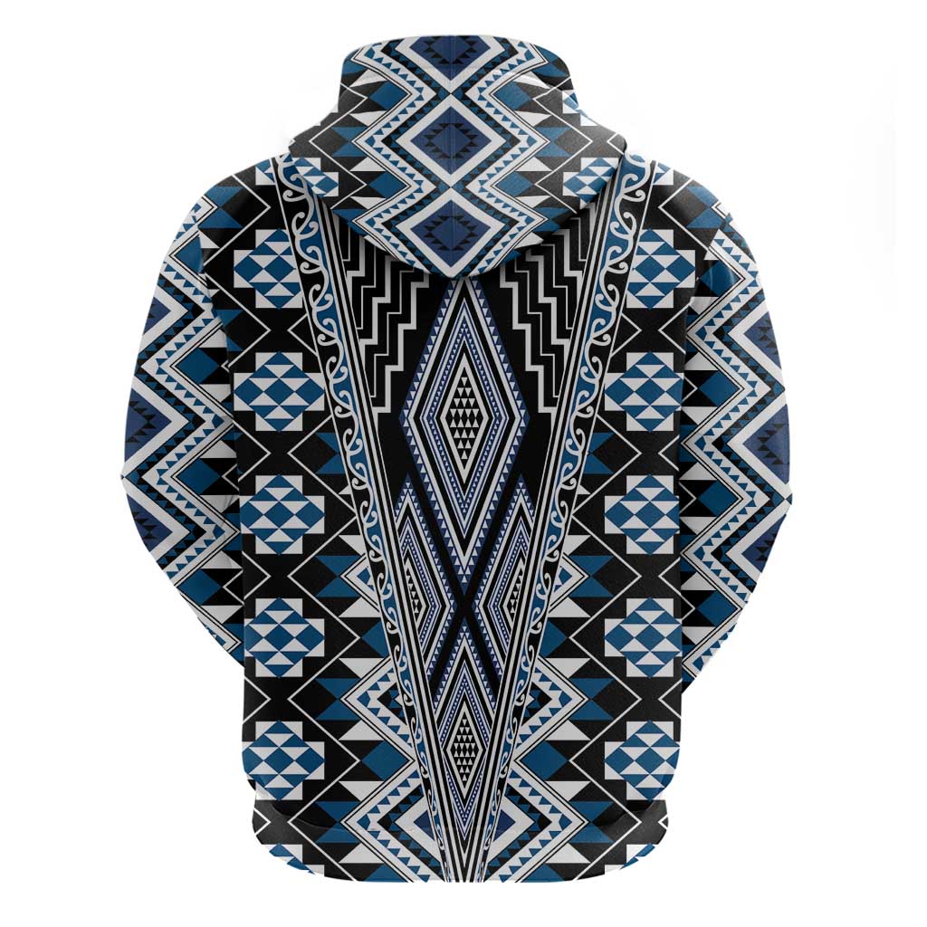 Blue Aotearoa Tukutuku and Poutama Motif Zip Hoodie LT03 - Polynesian Pride