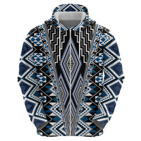 Blue Aotearoa Tukutuku and Poutama Motif Zip Hoodie LT03 - Polynesian Pride
