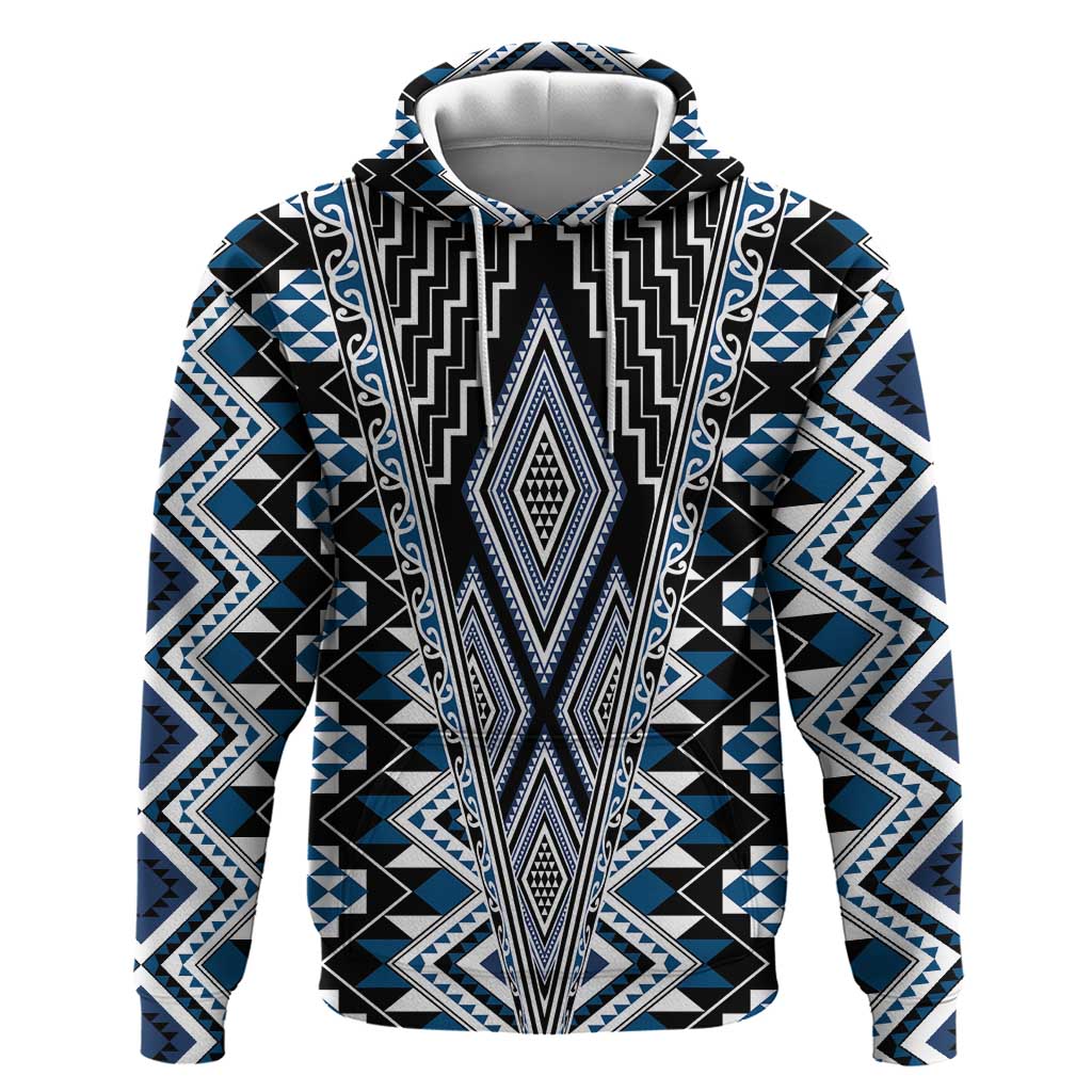 Blue Aotearoa Tukutuku and Poutama Motif Zip Hoodie LT03 Pullover Hoodie Blue - Polynesian Pride