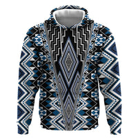 Blue Aotearoa Tukutuku and Poutama Motif Zip Hoodie LT03 Pullover Hoodie Blue - Polynesian Pride