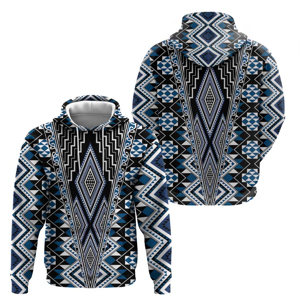 Blue Aotearoa Tukutuku and Poutama Motif Zip Hoodie LT03 - Polynesian Pride