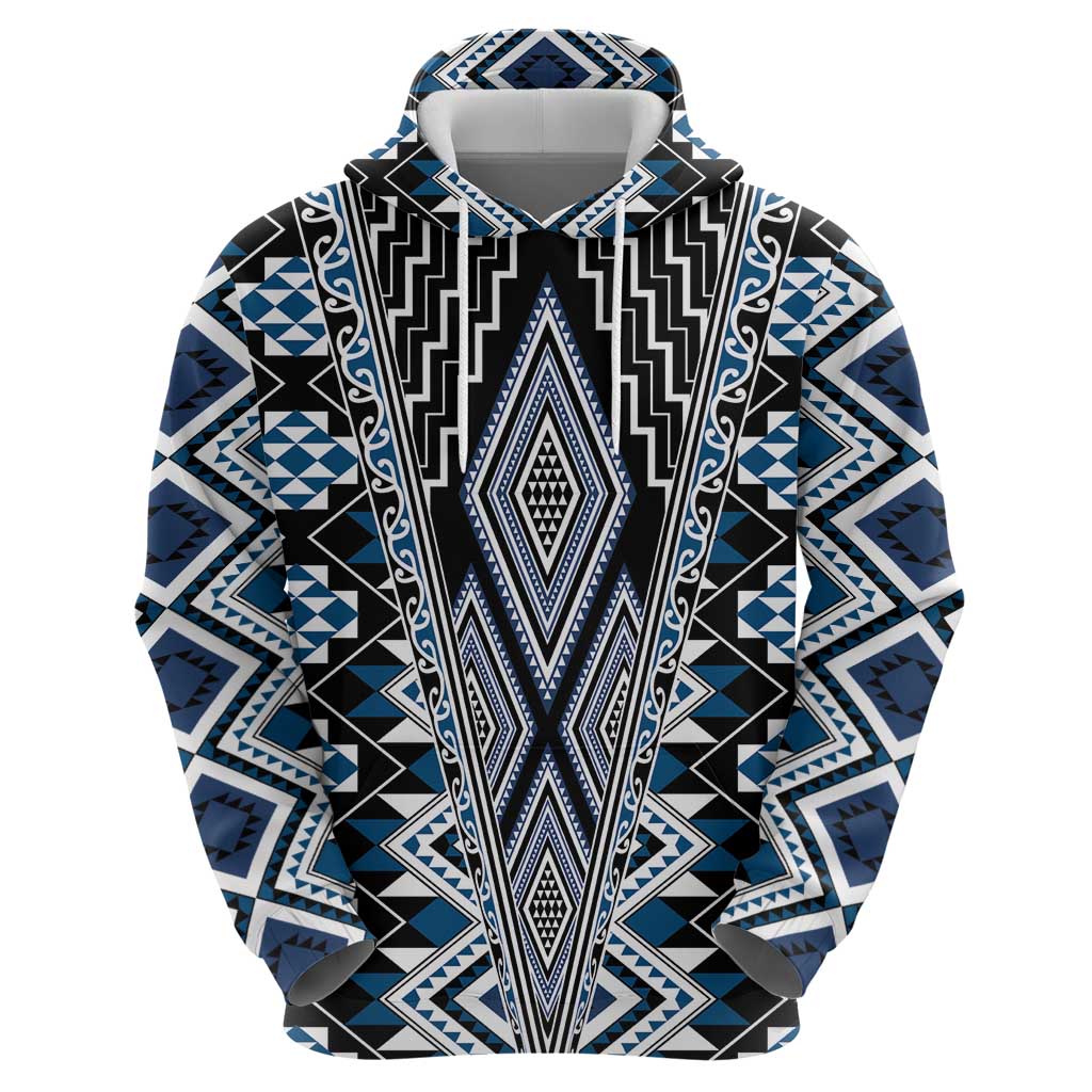 Blue Aotearoa Tukutuku and Poutama Motif Zip Hoodie LT03 - Polynesian Pride
