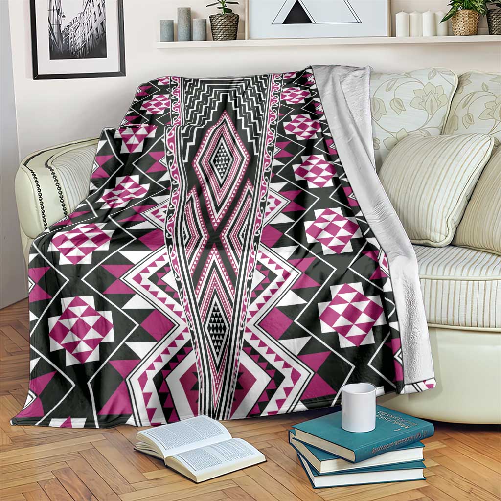 Pink Aotearoa Tukutuku and Poutama Motif Blanket