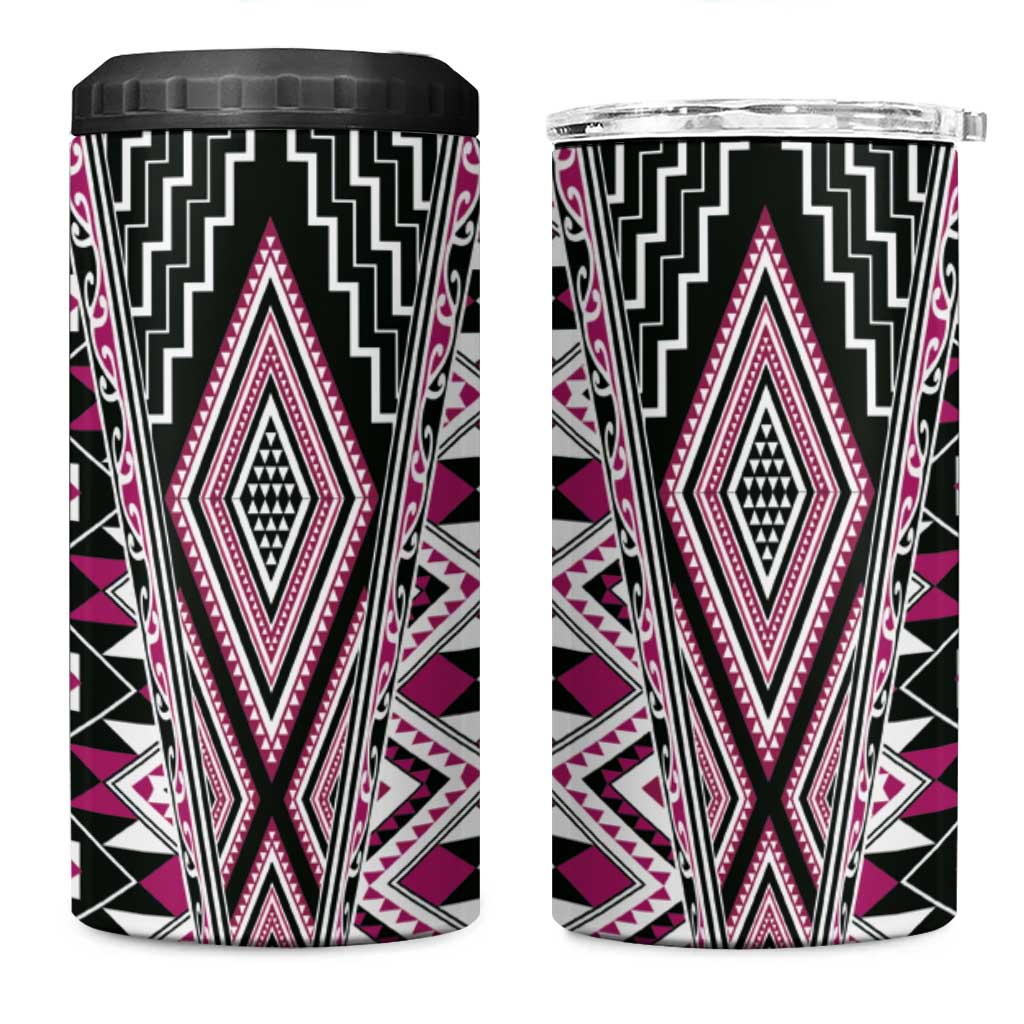 Pink Aotearoa Tukutuku and Poutama Motif 4 in 1 Can Cooler Tumbler