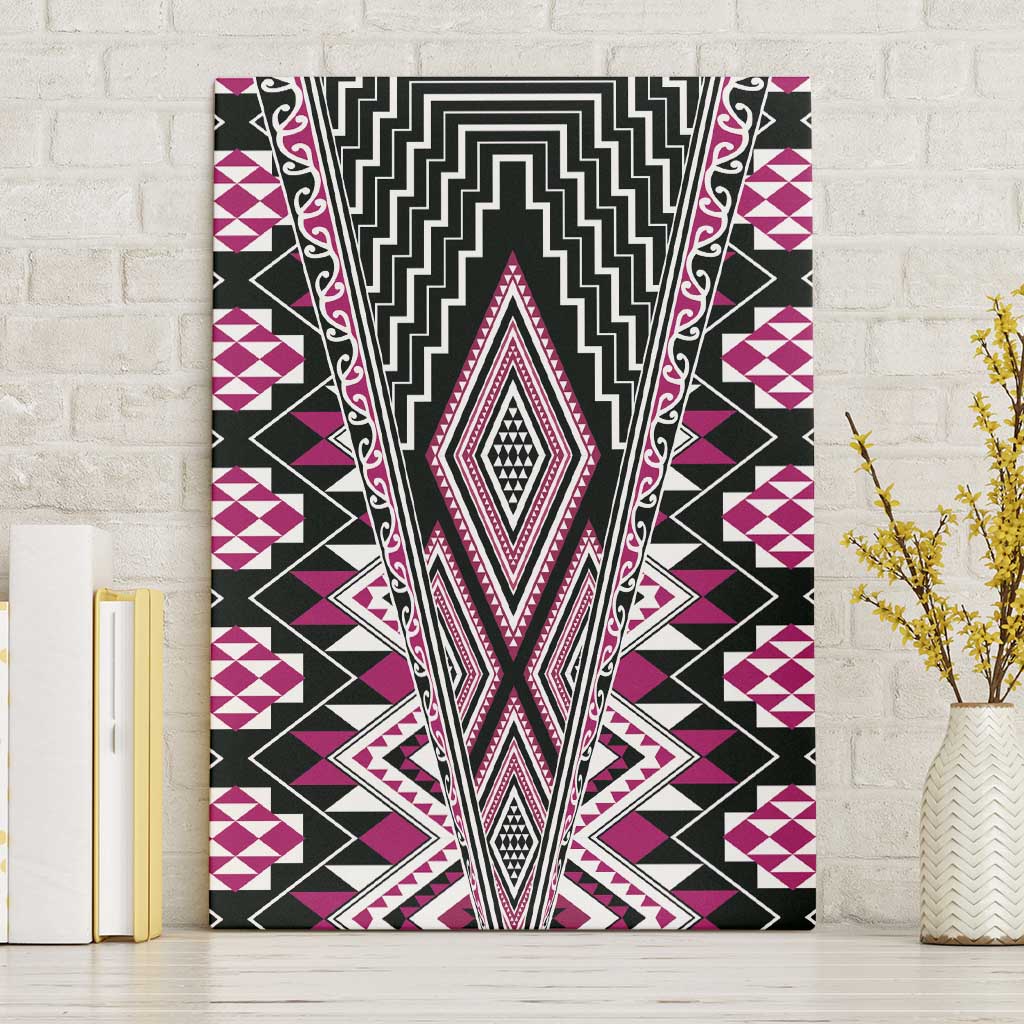 Pink Aotearoa Tukutuku and Poutama Motif Canvas Wall Art