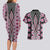 Pink Aotearoa Tukutuku and Poutama Motif Couples Matching Long Sleeve Bodycon Dress and Hawaiian Shirt