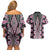 Pink Aotearoa Tukutuku and Poutama Motif Couples Matching Off Shoulder Short Dress and Hawaiian Shirt