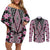 Pink Aotearoa Tukutuku and Poutama Motif Couples Matching Off Shoulder Short Dress and Long Sleeve Button Shirt