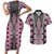 Pink Aotearoa Tukutuku and Poutama Motif Couples Matching Short Sleeve Bodycon Dress and Hawaiian Shirt