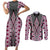 Pink Aotearoa Tukutuku and Poutama Motif Couples Matching Short Sleeve Bodycon Dress and Long Sleeve Button Shirt