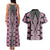 Pink Aotearoa Tukutuku and Poutama Motif Couples Matching Tank Maxi Dress and Hawaiian Shirt