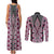 Pink Aotearoa Tukutuku and Poutama Motif Couples Matching Tank Maxi Dress and Long Sleeve Button Shirt