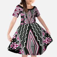 Pink Aotearoa Tukutuku and Poutama Motif Family Matching Long Sleeve Bodycon Dress and Hawaiian Shirt