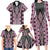 Pink Aotearoa Tukutuku and Poutama Motif Family Matching Long Sleeve Bodycon Dress and Hawaiian Shirt