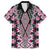 Pink Aotearoa Tukutuku and Poutama Motif Family Matching Off The Shoulder Long Sleeve Dress and Hawaiian Shirt