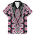 Pink Aotearoa Tukutuku and Poutama Motif Family Matching Off Shoulder Maxi Dress and Hawaiian Shirt