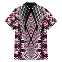 Pink Aotearoa Tukutuku and Poutama Motif Family Matching Off Shoulder Maxi Dress and Hawaiian Shirt